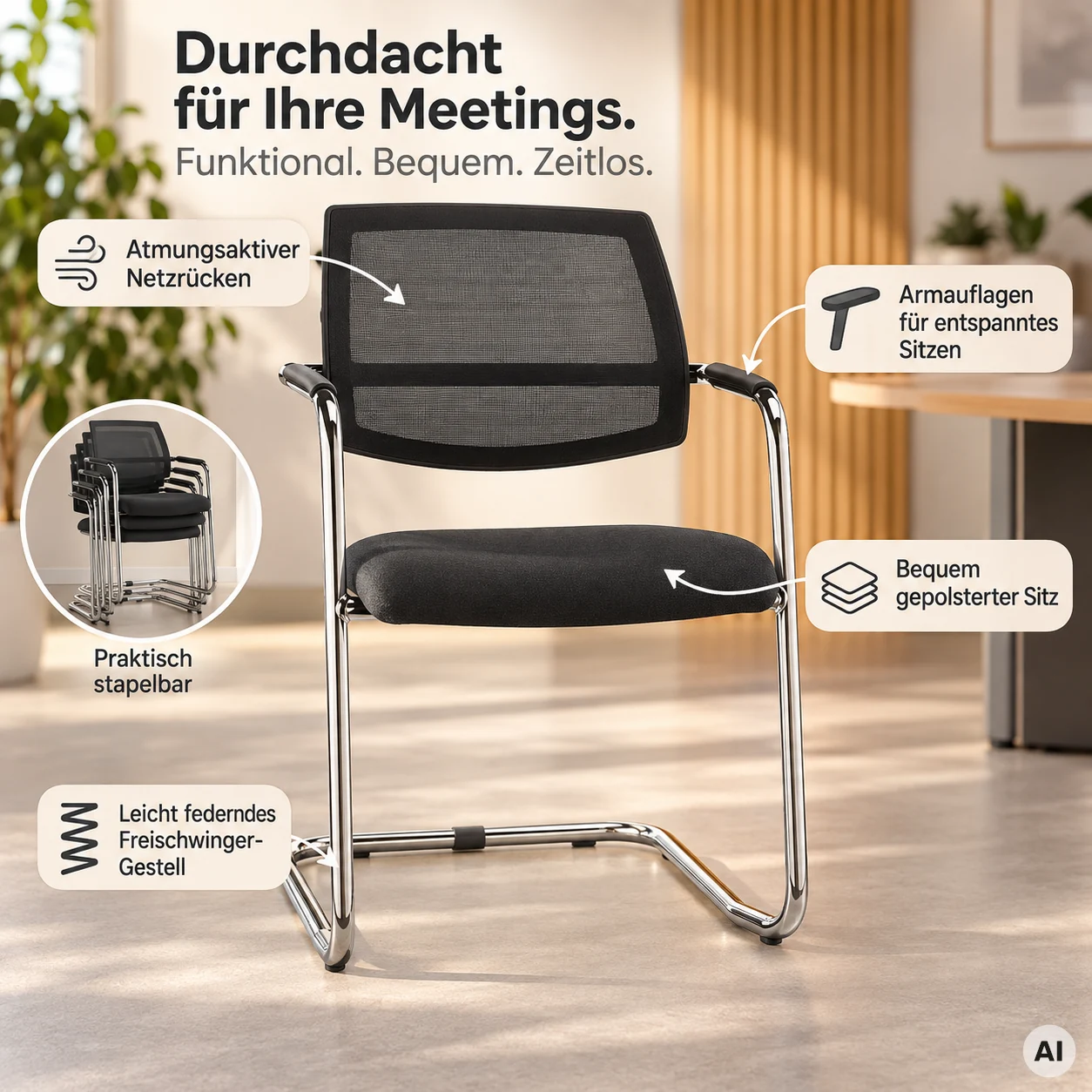 Ergo Mesh Meeting 1 - Freischwinger mit Netzrücken