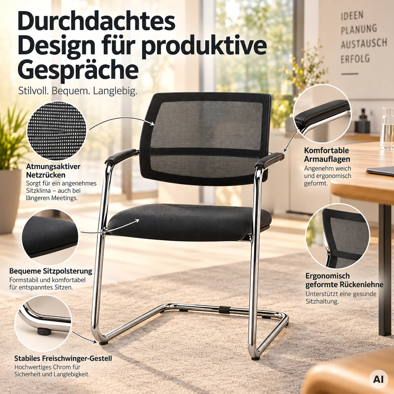 Ergo Mesh Meeting 1 - Freischwinger mit Netzrücken